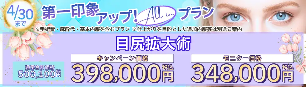 【第一印象アップ！All in プラン】目尻拡大術'バナーイメージ