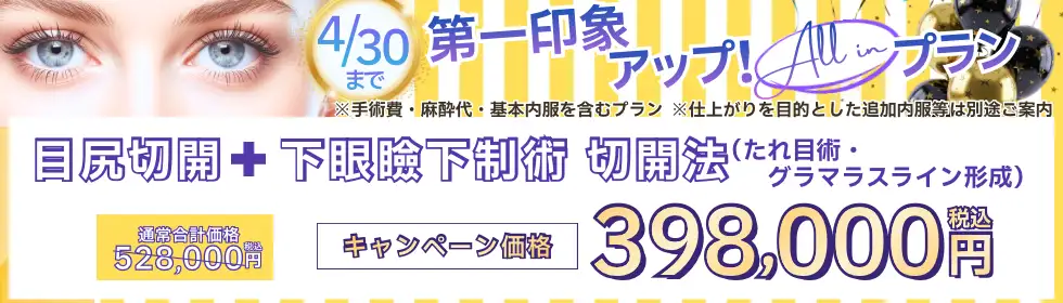 【第一印象アップ！All in プラン】目尻切開＋グラマラスライン形成'バナーイメージ