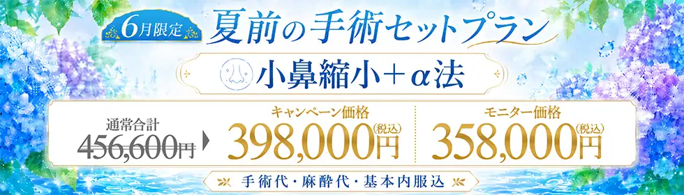【夏前の手術セットプラン】小鼻縮小＋α法(鼻翼縮小＋α法)'バナーイメージ
