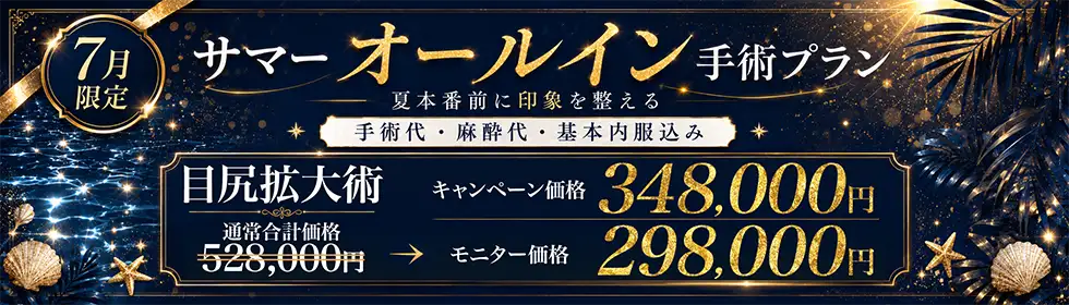 【サマーオールイン手術プラン】目尻拡大術'バナーイメージ