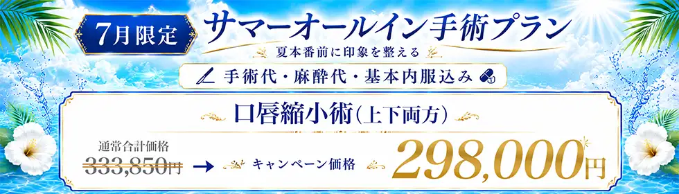 【サマーオールイン手術プラン】口唇縮小術(上下両方)'バナーイメージ