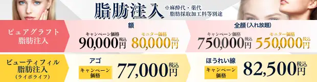ビューティフィル脂肪注入(ライポライフ)のお得な料金