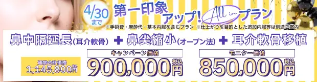 鼻中隔延長(耳介軟骨)＋鼻尖縮小＋耳介軟骨移植 全込みバナー