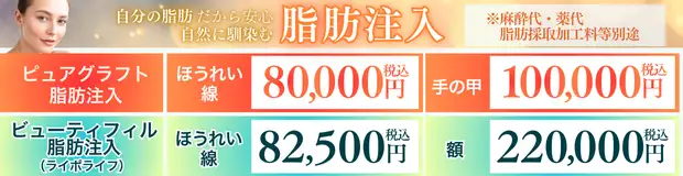 ビューティフィル脂肪注入(ライポライフ)のお得な料金